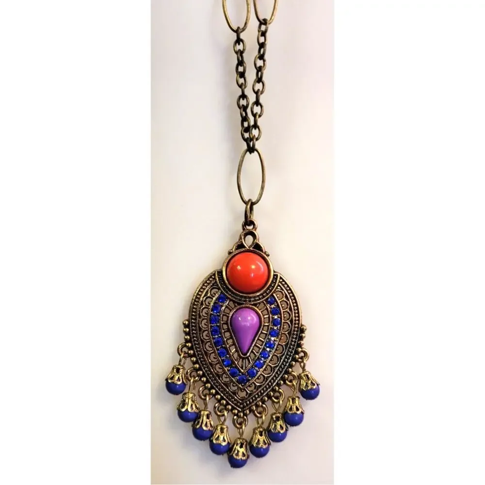 Lot of 3 Vintage Colorful Necklaces Station Long Pendant Y2K 90s 2000s Boho